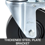 4 Pack 5" Heavy Duty Scaffolding Rubber Swivel Caster With Dual Locking 1" Solid Round Stem 280LBS Capacity Per Wheel
