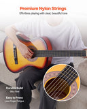VEVOR Classical Guitar, 38 Inch, Wood Classical Guitar Starter Kit for Beginners, with Nylon Strings, Gig Bag, Strap, Tuner, Extra String, Pick, Capo, Basswood, for Teenagers Adults Students, Sunburst