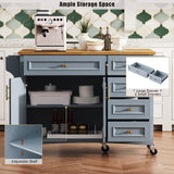 52" Kitchen Island with Drop Leaf, Embossed Texture Kitchen Island on Wheels with Spice Rack, Towel Rack, 2 Doors and 5 Drawers, Kitchen Storage Cart with Adjustable Shelf for Kitchen