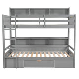 Twin Size Bunk Bed with Built-in Shelves Beside both Upper and Down Bed and Storage Drawe