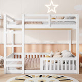 Full over Full Wood Bunk Bed with Ladder and Guardrails, White (Expected Arrival Time: 7.3)
