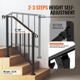 VEVOR Handrails for Outdoor Steps, 2-3 Step Stair Hand Rail Kit, Transitional Carbon Steel Railings with Installation Kit, Stair Rails for Seniors, Concrete Steps & Porch & Deck, Black Retro Arch