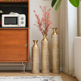 Metal decorative vases High distress metal center vases with growing vine patterns, set of 3 vases for home decoration 34 ", 29 ", 25 "H, gold