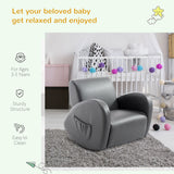 Grey Toddler Rocking Chair with Pocket PU Leather Kids Rocker for Nursery Playroom Durable Armchair