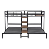 Metal Twin over Twin & Twin Bunk Bed, Triple Bunk Bed with Storage Shelves Staircase, Black