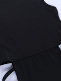 Black Sleeveless Hollow Out High Split Bodycon Dress