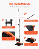VEVOR Broom and Dustpan Set, Heavy Duty Dustpan and Broom Combo with Self-Cleaning Teeth, Metal Upright Standing Dust Pan with Long Handle, Ideal for Home, Restaurant, Office, Dorm, Black+Orange