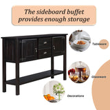 48'' Solid Wood Sideboard Console Table with 2 Drawers and Cabinets and Bottom Shelf, Retro Style Storage Dining Buffet Server Cabinet for Living Room Kitchen Dining Room (Espresso