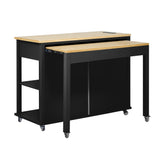 47 inch Kitchen Island with Extendable Dining Table, Rubber Wood Veneer Kitchen Table with Internal Storage Rack, Power Outlet, Kitchen island with Storage 2 Drawers 2 Cabinet
