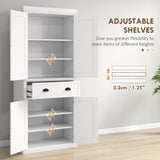 72 Kitchen Pantry Cabinet Storage, Freestanding Cupboard with Drawer 4 Doors Adjustable Shelves, White