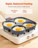 VEVOR Egg Pan, 4-Cup Nonstick Egg Frying Pan, Aluminum Breakfast Omelette Skillet for Pancakes, Hamburgers, Sandwiches, with Lid, Oil Brush, Scraper, Compatible with Gas Stove & Induction Cookware