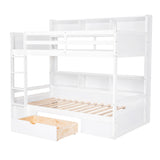 Twin Size Bunk Bed with Built-in Shelves Beside both Upper and Down Bed and Storage Drawe