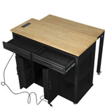 47 inch Kitchen Island with Extendable Dining Table, Rubber Wood Veneer Kitchen Table with Internal Storage Rack, Power Outlet, Kitchen island with Storage 2 Drawers 2 Cabinet