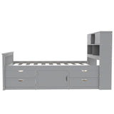 Full Size Captain Platform Bed Frame with Storage Bookcases and Shelves,Four Drawers,Gray