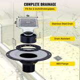 VEVOR Shower Curb Kit, 38\"x60\" Watertight Shower Curb Overlay with 4\" ABS Central Bonding Flange, 4\" Stainless Steel Grate, 2 Cuttable Shower Curb and Trowel, Shower Pan Slope Sticks Fit for Bathr