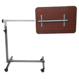 Multifunctional Adjustable Bedside Table MDF/Iron/4 Wheels With Brake, Dark Wood Grain Color