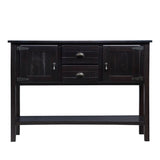 48'' Solid Wood Sideboard Console Table with 2 Drawers and Cabinets and Bottom Shelf, Retro Style Storage Dining Buffet Server Cabinet for Living Room Kitchen Dining Room (Espresso