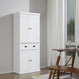 72 Kitchen Pantry Cabinet Storage, Freestanding Cupboard with Drawer 4 Doors Adjustable Shelves, White