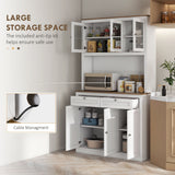 71 Kitchen Pantry Cabinet Microwave Stand 2 Drawers 4 Cabinets White