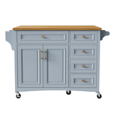 52" Kitchen Island with Drop Leaf, Embossed Texture Kitchen Island on Wheels with Spice Rack, Towel Rack, 2 Doors and 5 Drawers, Kitchen Storage Cart with Adjustable Shelf for Kitchen