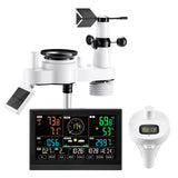 VEVOR 7-in-1 Wi-Fi Weather Station with APP, 7.5 in Display, Wireless Solar Powered Outdoor Sensor, with Pool Thermometer, Rain Gauge, Indoor Outdoor for Weather Forecast, Wind Speed, Pool Temperature