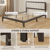 Queen Size Bed Frame with Headboard Queen Platform Bed Frame with Wooden Slats No Box Spring Needed Easy Assembly Walnut