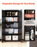VEVOR Metal Storage Cabinet, 68.9 in Lockable Steel Garage Cabinet with 4 Adjustable Shelves, 2 Magnetic Doors, 2 Keys, 5 Tiers Tool Storage for Pantry, Warehouse, Basement, Laundry, Office, Black