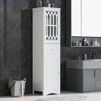 Tall Bathroom Cabinet, Freestanding Storage Cabinet with Drawer and Doors, MDF Board, Acrylic Door, Adjustable Shelf