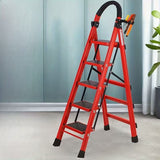 5 Step Ladder with Anti-Slip Pedals, Foldable Steel Step Stool with Tool Tray, 300LBS Capacity Portable Ladder for Home, Kitchen, Library, Office