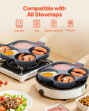 VEVOR Egg Pan, 4-Cup Nonstick Egg Frying Pan, Aluminum Breakfast Omelette Skillet for Pancakes, Hamburgers, Sandwiches, with Lid, Oil Brush, Scraper, Compatible with Gas Stove & Induction Cookware