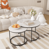 Nesting Coffee Table Set of 2, 27.6inch Round Coffee Table Industrial Wood Finish with Sturdy Metal Frame, End Table Side Tables for Living Room Bedroom Balcony Yard