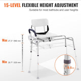 VEVOR Sliding Tub Transfer Bench, Height Adjustable Bathtub Transfer Bench with Cut-Out Seat, Reversible Backrest & Safety Belt, Non-Slip Shower Chair for Elderly Disabled Handicap, 400LBS Capacity