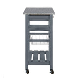 Mobile Rolling Kitchen Island Trolley Serving Cart with Underneath Drawer & Slide-Out Wire Storage Basket