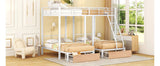 Full Over Twin & Twin Bunk Bed, Metal Triple Bunk Bed with Drawers and Guardrails