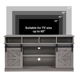 TV Stand Sliding Barn Door Modern&Farmhouse Wood Entertainment Center, Storage Cabinet Table Living Room with Adjustable Shelves for TVs Up to 65",Grey