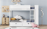 Twin over Twin Bunk Bed With 2 Drawers and Multi-layer Cabinet, White