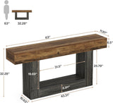 Modern Rustic 63-Inch Console Table Featuring Unique U-Shape Support & Functional 2-Tier Wood Shelf for Home Decoration