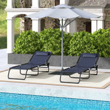 2-Pack Dark Blue Reclining Beach Chairs, 4-Position Folding Chaise Lounge for Patio
