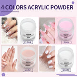 Acrylic Nail Kit, Acrylic Powder and Liquid Set, With Clear, Nude, Pink, White Nail Powder and Monomer, Professional Acrylic Nail Brush Nail Forms for Acrylic Nails Extension, Beginner and Home DIY
