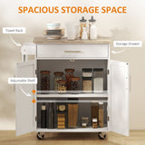 Space-Saving Kitchen Island Trolley with Storage Drawer, Towel Rack & Smooth Rolling Design in Classic White