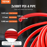 VEVOR PEX Pipe 1/2 Inch, 2 x 100 Feet Length PEX-A Flexible Pipe Tubing for Potable Water, Pex Water Lines for Hot/Cold Water & Easily Restore, Plumbing Applications with Free Cutter, Blue & Red