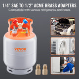 VEVOR Refrigerant Recovery Tank with Float Switch - 30 lb. Capacity ac Recovery Tank with 1/4 to 1/2 Adaptor, Reusable Recovery Tank HVAC for All Refrigerant, Prevent Overflow with Trace Amount of N2