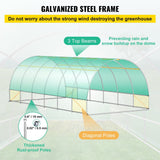VEVOR Walk-in Tunnel Greenhouse, 20 x 10 x 7 ft Portable Plant Hot House with Galvanized Steel Hoops, 3 Top Beams, Diagonal Poles, 2 Zippered Doors & 12 Roll-up Windows, Green