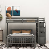 Twin over Full Loft Bed with Staircase,Gray