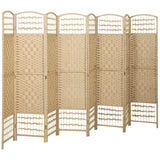 8 Panel Folding Room Divider Portable Privacy Screen Wave Fiber Room Partition for Home Office Natural