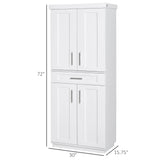 Modern Kitchen Pantry Cabinet Storage with with 4 Doors, Drawer and 3 Adjustable Shelves for Dining Room, White|