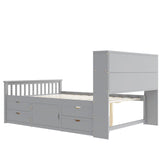 Full Size Captain Platform Bed Frame with Storage Bookcases and Shelves,Four Drawers,Gray