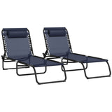 2-Pack Dark Blue Reclining Beach Chairs, 4-Position Folding Chaise Lounge for Patio