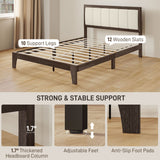 Full Bed Frame with Headboard Full Size Platform Bed Frame with Wooden Slats No Box Spring Needed Easy Assembly Walnut