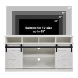 TV Stand Sliding Barn Door Modern&Farmhouse Wood Entertainment Center, Storage Cabinet Table Living Room with Adjustable Shelves for TVs Up to 65",White